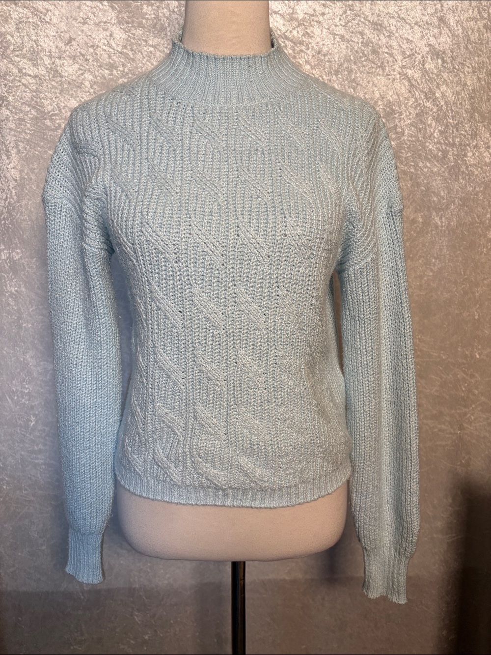 J. Crew Women's Pale Blue Cable Mock Turtleneck Sweater Size S